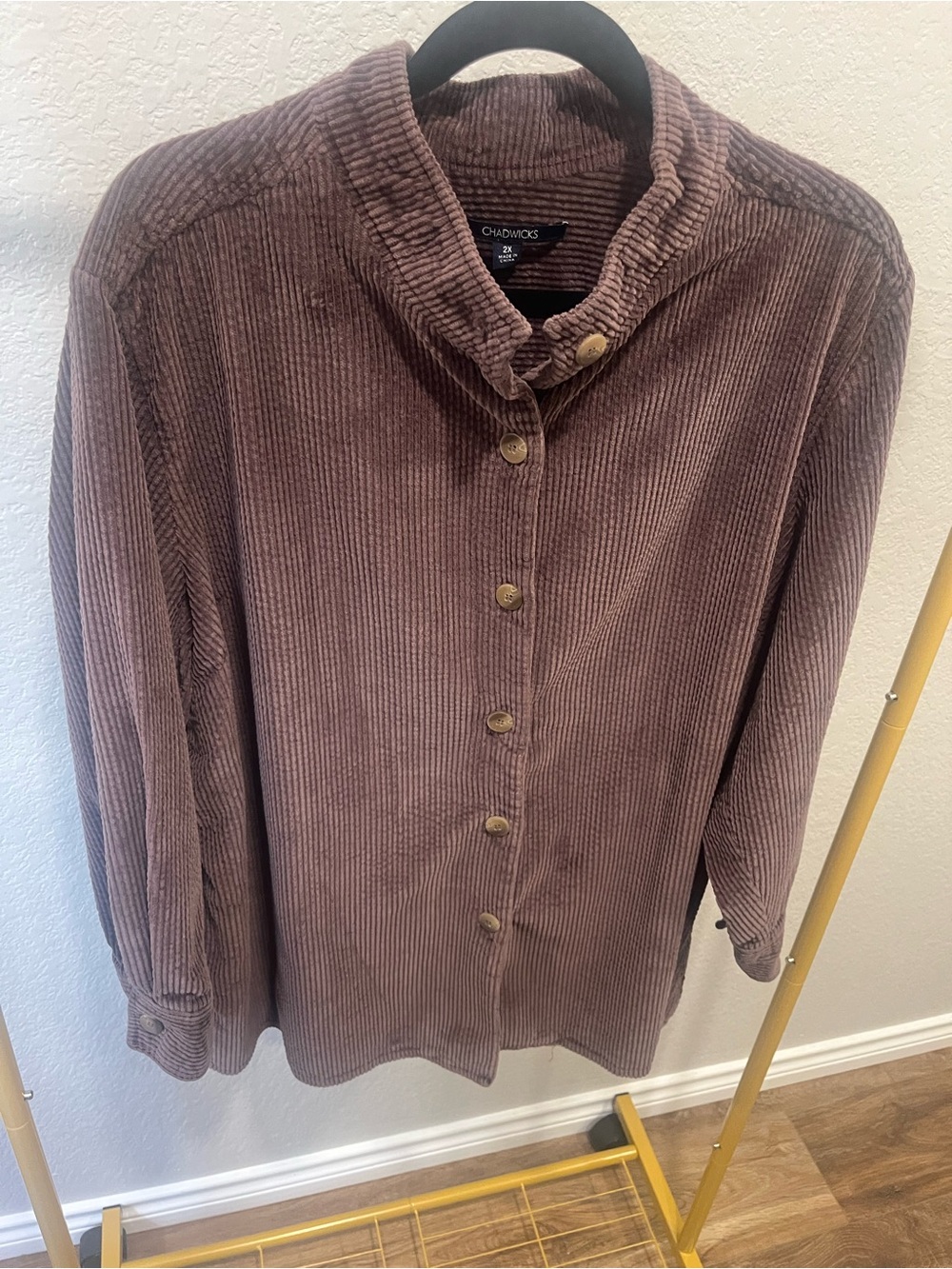 Chadwicks Corduroy Shacket-2X Brown Bracelet Sleeve Button Front- 100% Cotton